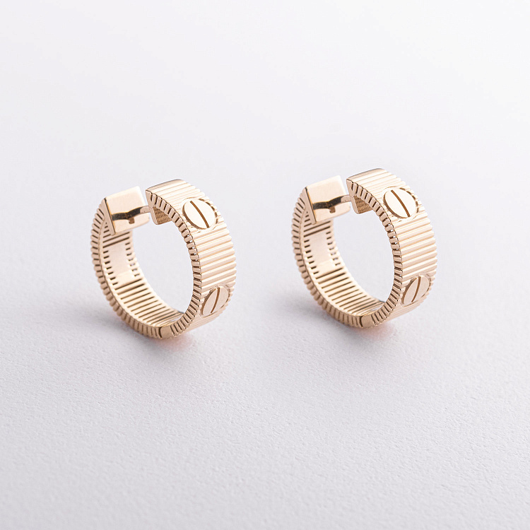 Сережки - кільця "Love" у жовтому золоті с09678 від ювелірного магазину Онікс