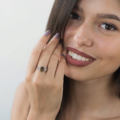 Золота каблучка з димчастим кварцом і діамантами к368 №4