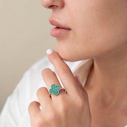 Срібна каблучка "Конюшина" з малахітом 111681 №7