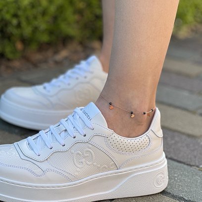 Золотой браслет "Сердечки" на ногу (фианиты) б04882 №2