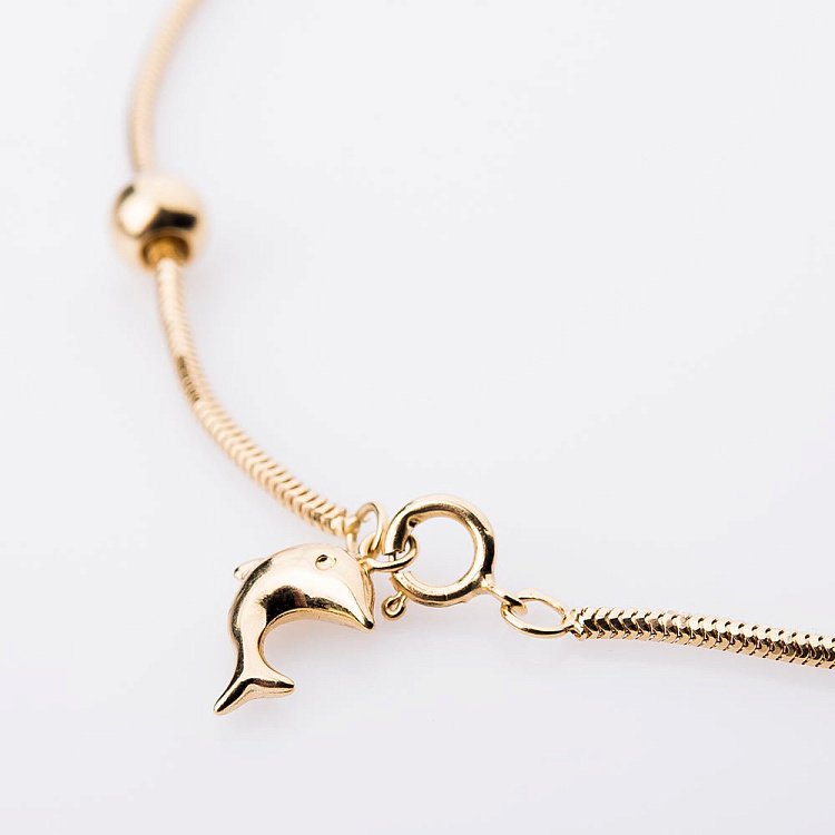 Золотой браслет на ногу "Дельфин" б00755 от ювелирного магазина Оникс - 1