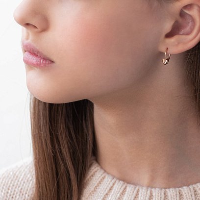 Золотые детские серьги "Сердечки" с фианитами с06086 №2