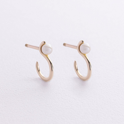 Серьги - пусеты "Миранда" в желтом золоте (жемчуг) с07863