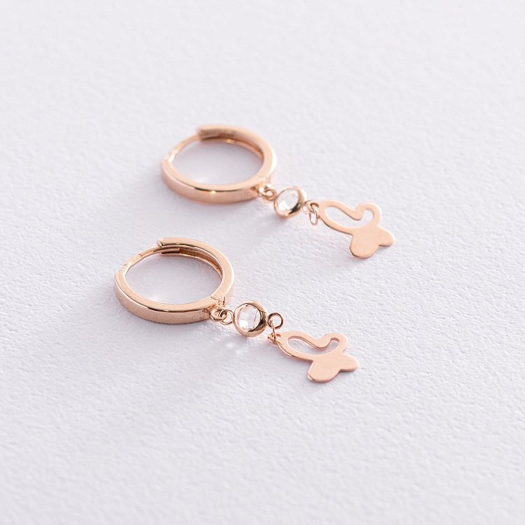 Золоті сережки "Метелики" з фіанітами с07452 від ювелірного магазину Онікс - 2