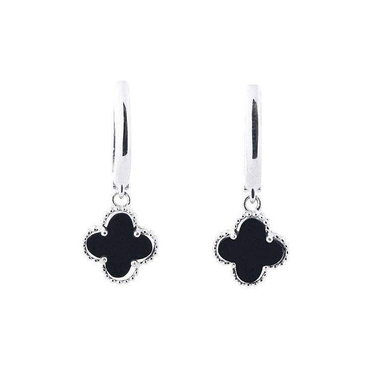 Золотые серьги "Клевер" с ониксом с04956 от ювелирного магазина Оникс - 1