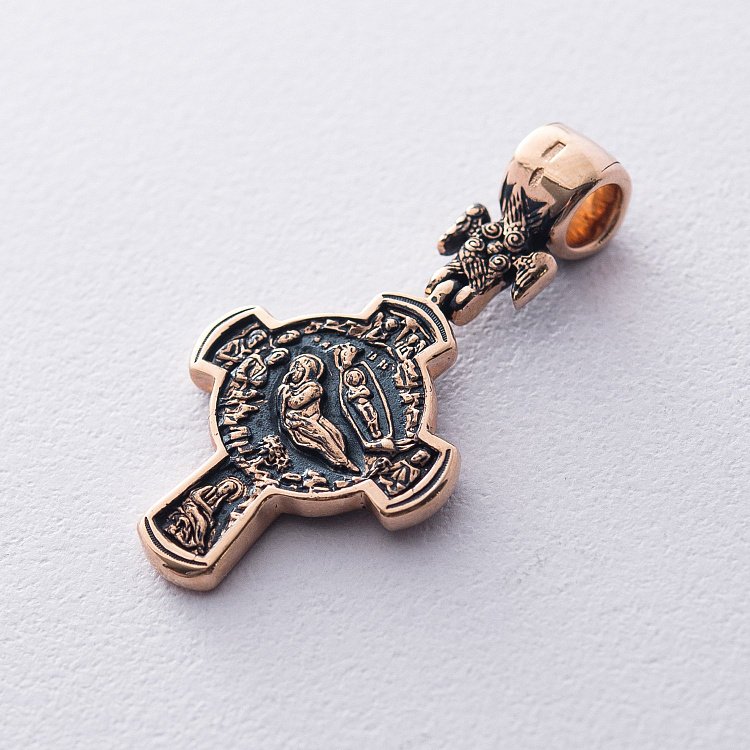 Золотой православный крест с чернением "Распятие. Рождество Христово" п02647 от ювелирного магазина Оникс - 1