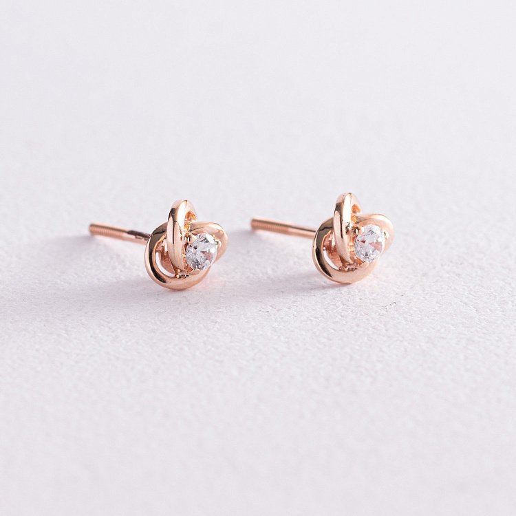 Золотые серьги - пусеты с фианитами с07592 от ювелирного магазина Оникс - 2