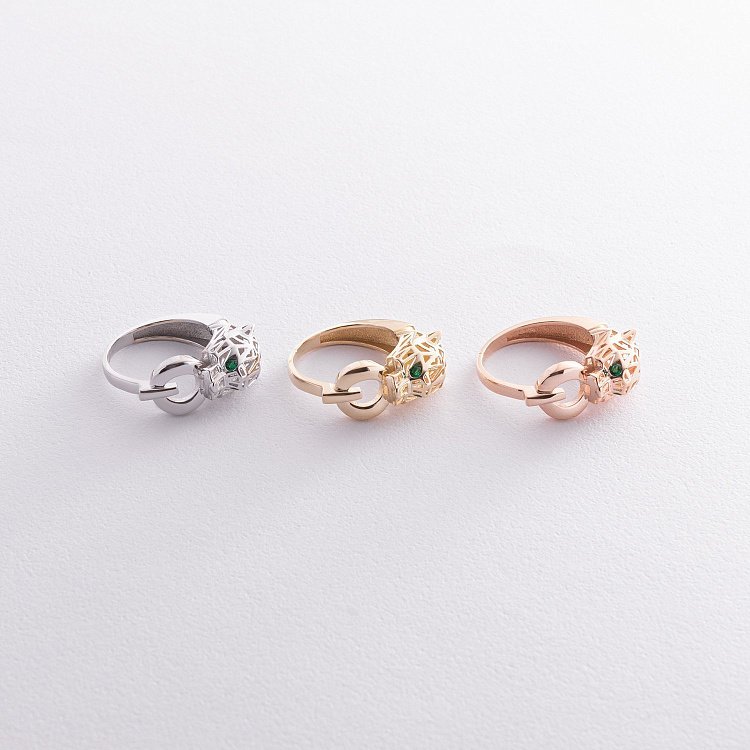 Каблучка "Пантера" в жовтому золоті (фіаніти) к07612 від ювелірного магазину Онікс - 2