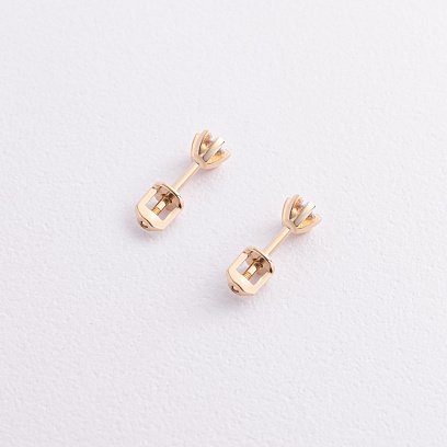 Золотые серьги - пусеты с фианитами с09284 №2