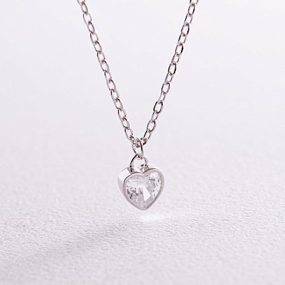 Серебряное колье "Сердечко" с фианитом 181253 №3