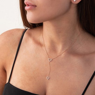 Золотое колье "Сердечки" с фианитами кол02005 №7