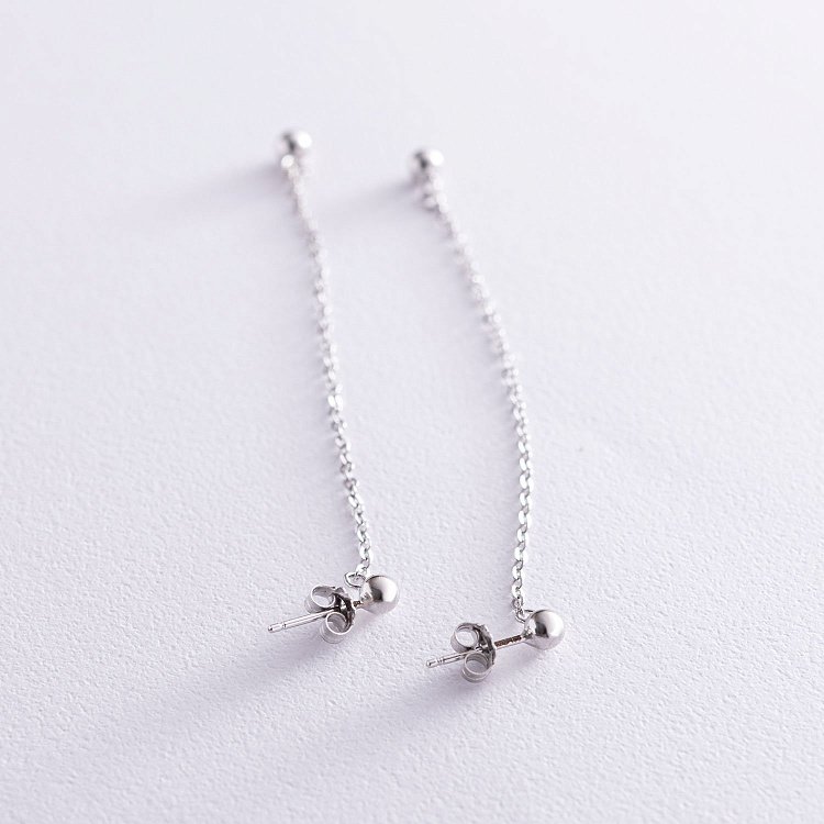 Срібні сережки-пусети "Кулька на ланцюжку" 122835 від ювелірного магазину Онікс - 3