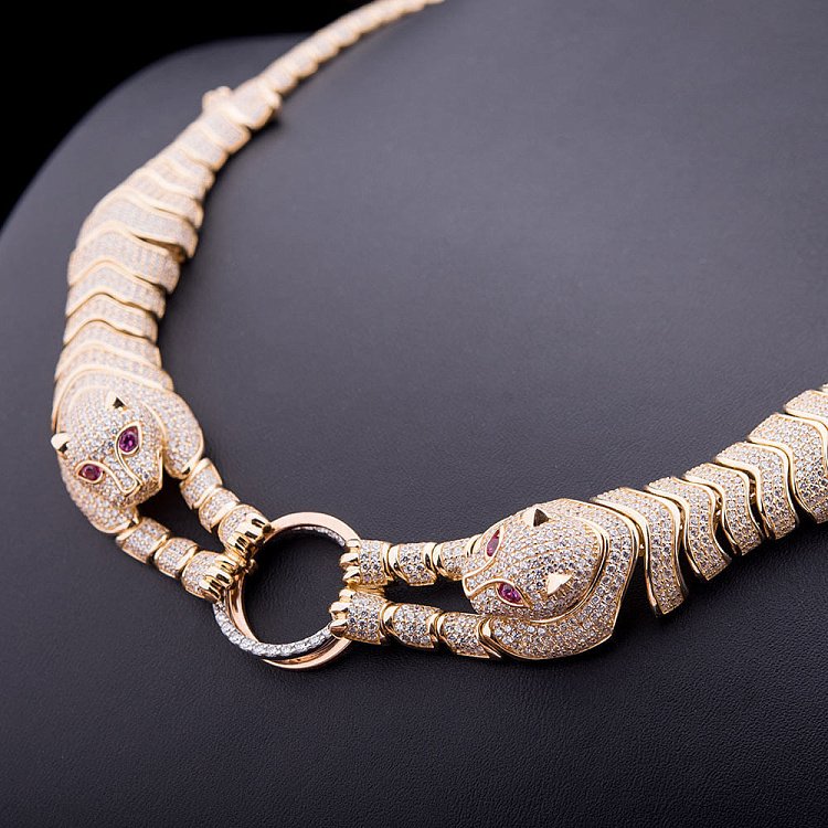 Ексклюзивне золоте кольє "Тигр" з фіанітами кол00692 від ювелірного магазину Онікс - 1