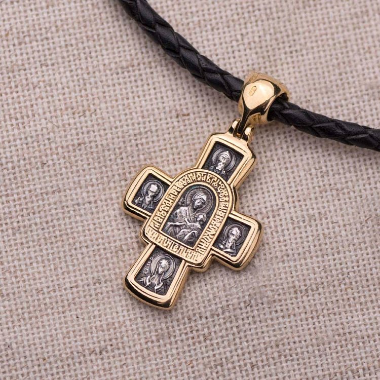 Православний хрест "Господь Вседержитель. Іверська ікона Божої Матері" 131674 від ювелірного магазину Онікс - 1