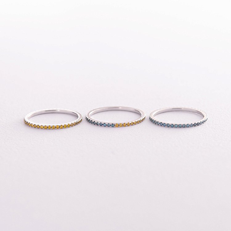 Золота каблучка з блакитними діамантами 226911121 від ювелірного магазину Онікс - 2