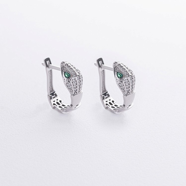Сережки "Змії" у білому золоті (фіаніти) с09200 від ювелірного магазину Онікс