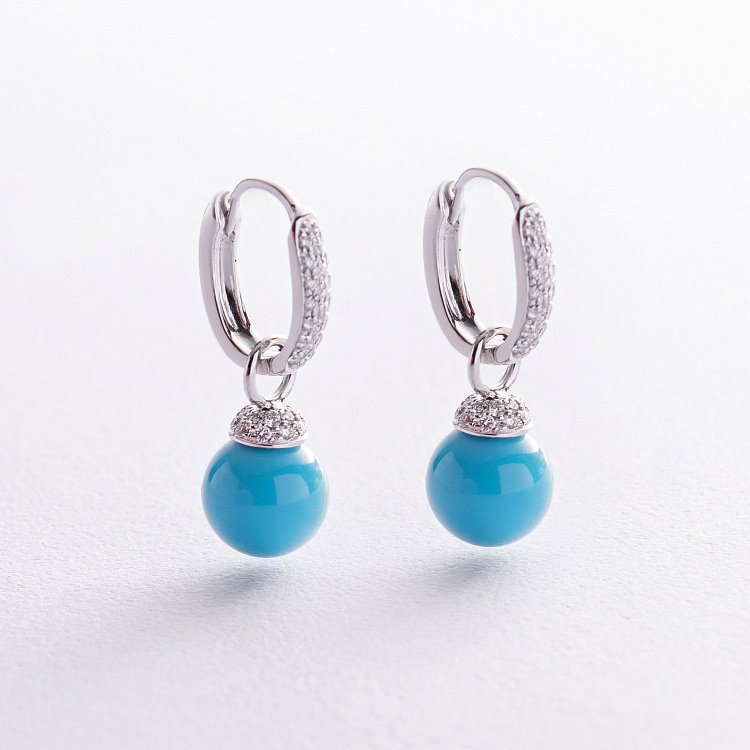 Золоті сережки "Кульки" з бірюзою і діамантами сб0475ca від ювелірного магазину Онікс