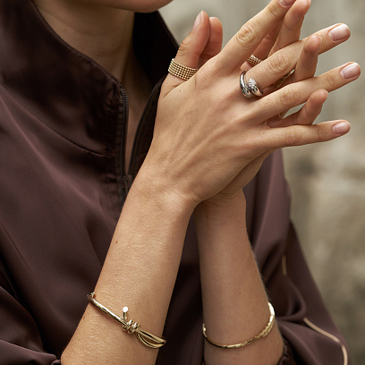 Жесткий браслет "Brigitte" в желтом золоте б05743 №6