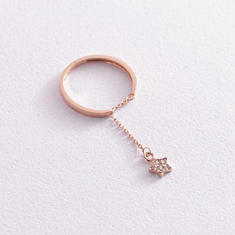 Золота каблучка з підвіскою "Зірочка" (фіаніти) к06994 від ювелірного магазину Онікс