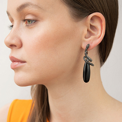 Золоті сережки "Змії" (онікс, діамант) сб0249sth №3