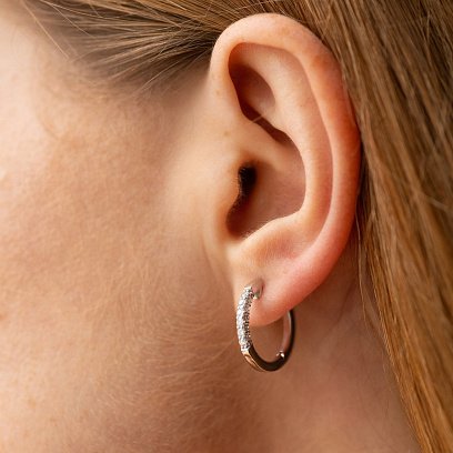 Серьги - кольца с бриллиантами (белое золото) 340131121 №2