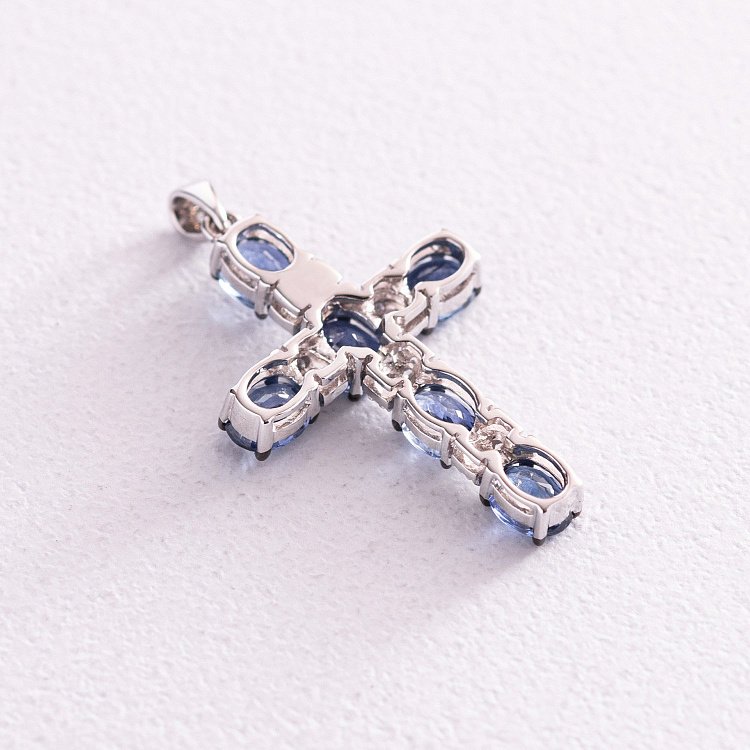 Золотой крестик с сапфирами и бриллиантами 1п759-0072 от ювелирного магазина Оникс - 2