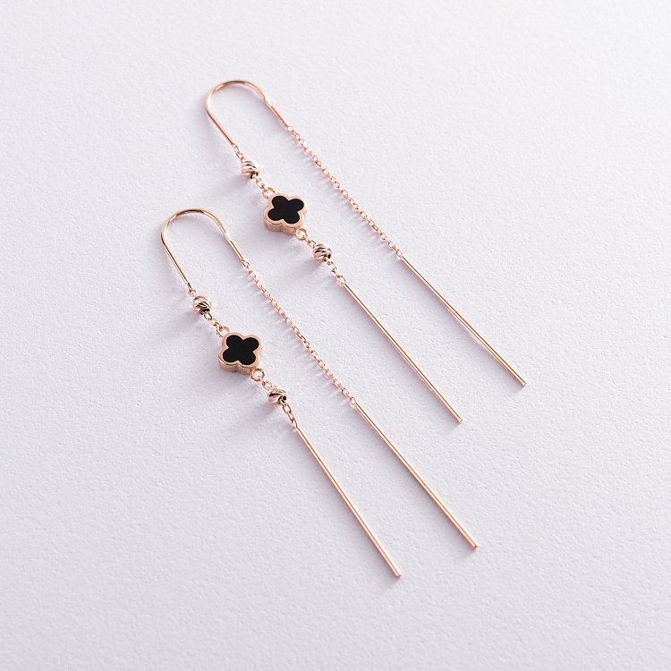 Золоті сережки - протяжки "Конюшина" (емаль) с07610 від ювелірного магазину Онікс