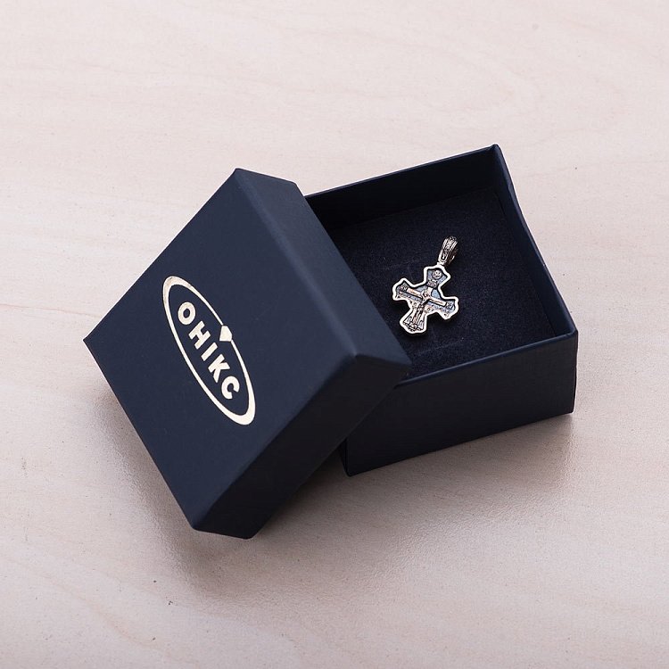 Золотой православный крест  "Распятие. Святитель Николай Чудотворец" п02678 от ювелирного магазина Оникс - 3