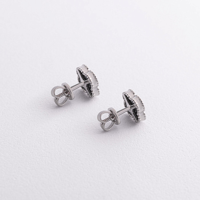 Срібні сережки - пусети "Конюшина" з оніксом 121725 №3