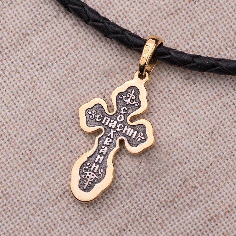 Срібний хрестик з позолотою і чорнінням 131970 від ювелірного магазину Онікс - 3