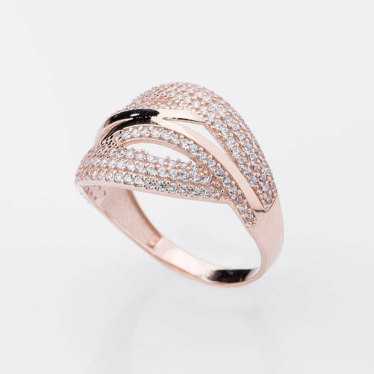 Золота каблучка з фіанітами к04190 від ювелірного магазину Онікс