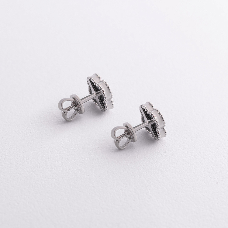 Срібні сережки - пусети "Конюшина" з оніксом 121725 від ювелірного магазину Онікс - 2