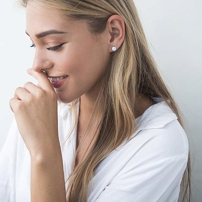 Золоті сережки-пусети "Сяйво" (синт. опал) 6 мм с05474 №8