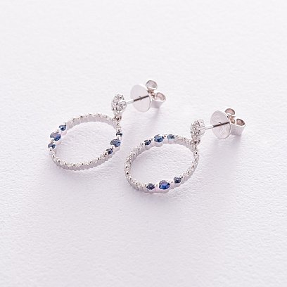 Золотые серьги-пусеты с сапфирами и бриллиантами сб0284ai