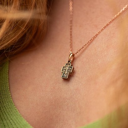 Золотой крестик "Распятие Христово. Казанская икона Божией Матери" п02663 №2