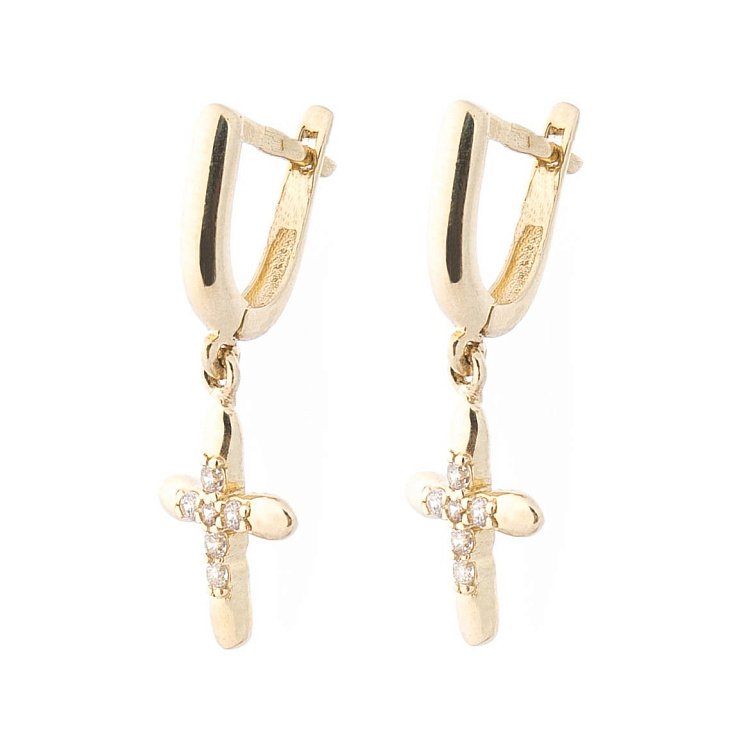 Золоті сережки "Хрестики" з фіанітами с05625 від ювелірного магазину Онікс - 1