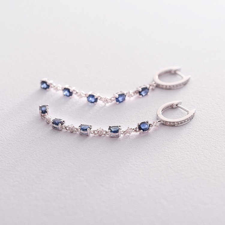 Висячі сережки з діамантами і сапфірами з білого золота сб0299ca від ювелірного магазину Онікс - 2