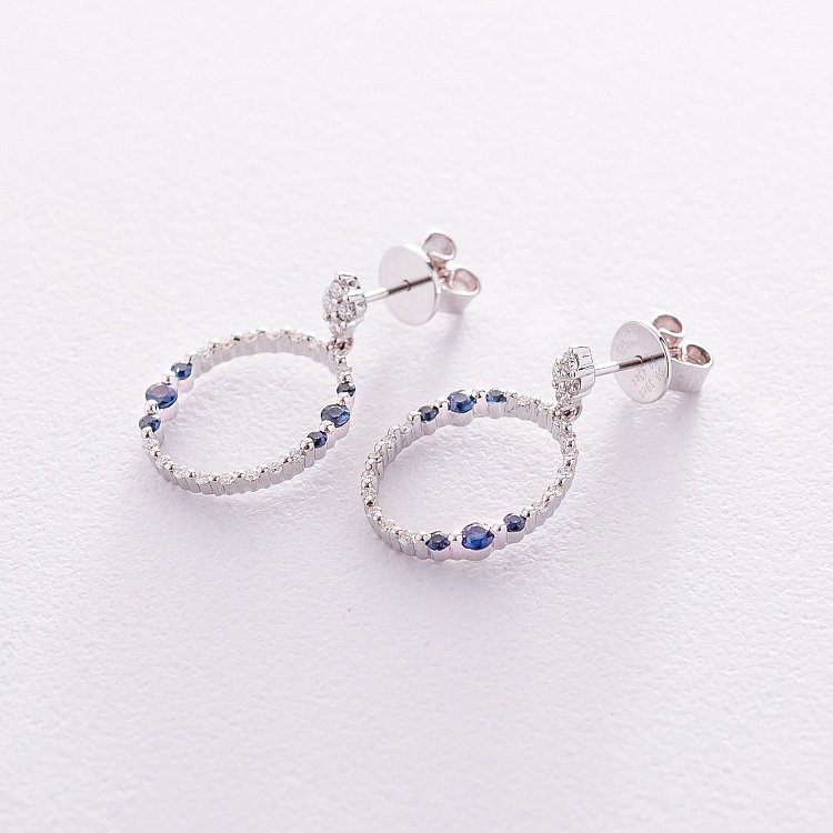 Золотые серьги-пусеты с сапфирами и бриллиантами сб0284ai от ювелирного магазина Оникс