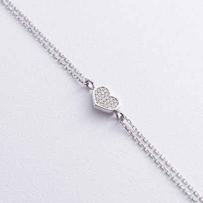 Браслет "Сердечко" з діамантами (біле золото) бб0048м №3