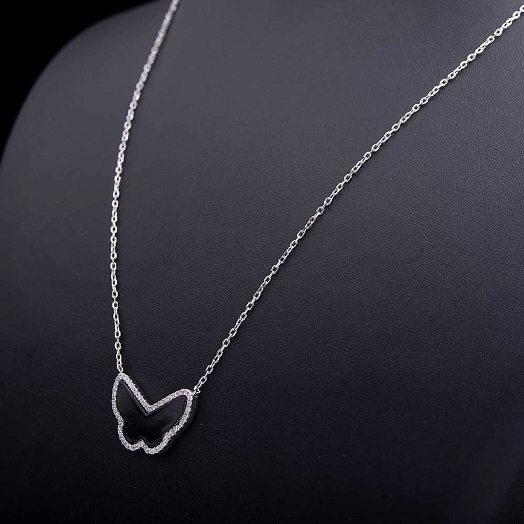 Срібне кольє "Метелик" з фіанітами і оніксом 18335 від ювелірного магазину Онікс - 3