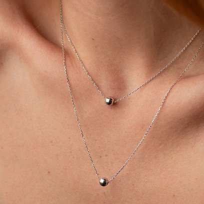 Двойное серебряное колье "Шарики" 908-01345