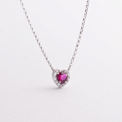 Золотое колье "Сердечко" (бриллианты, рубин) колб0159lg