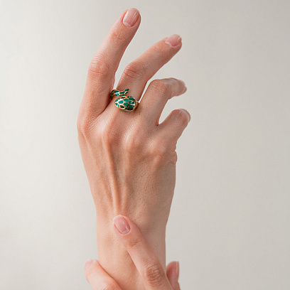 Золота каблучка "Змія" (емаль, фіаніти) к07397 №7