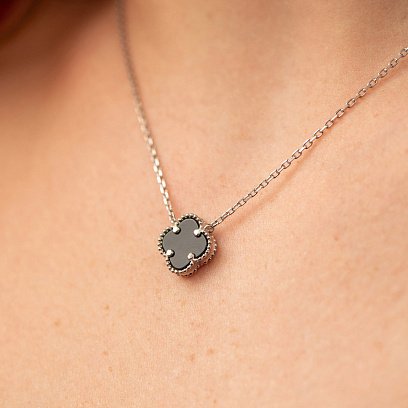 Серебряное колье "Клевер" с ониксом 181299 №4