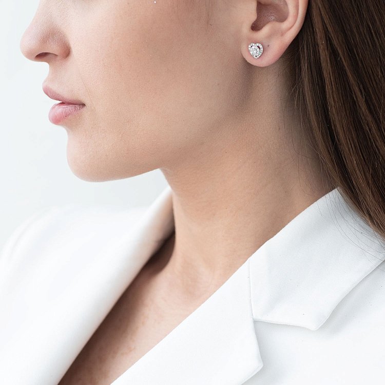 Золотые серьги - пусеты "Сердечки" (бриллианты) сб0153cs от ювелирного магазина Оникс - 1