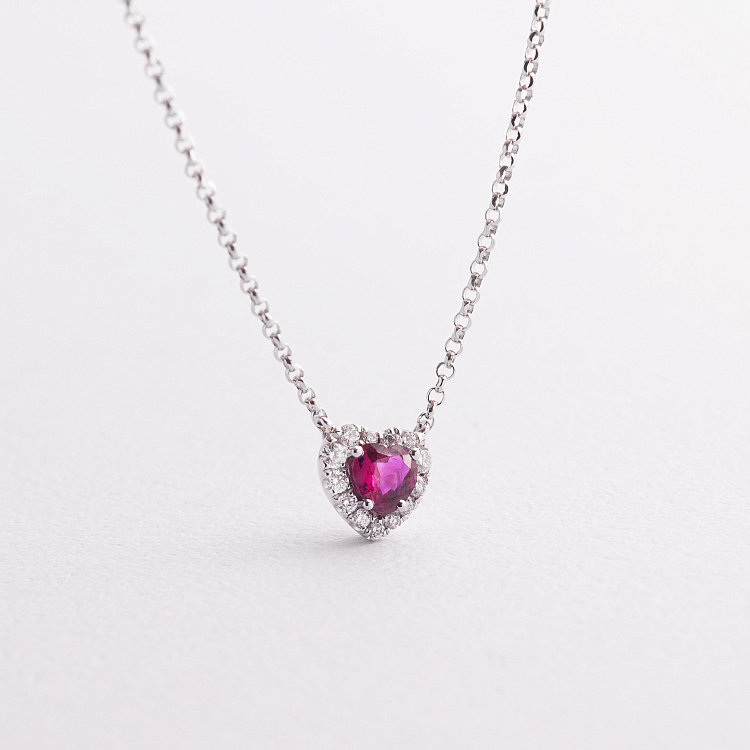 Золотое колье "Сердечко" (бриллианты, рубин) колб0159lg от ювелирного магазина Оникс