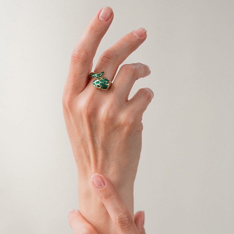 Золота каблучка "Змія" (емаль, фіаніти) к07397 від ювелірного магазину Онікс - 6