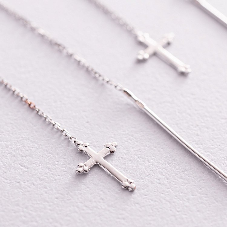 Золоті сережки - протяжки "Хрестики" с05243 від ювелірного магазину Онікс - 2