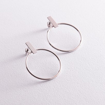 Серьги - пусеты "Уверенность" в белом золоте с07883 №5