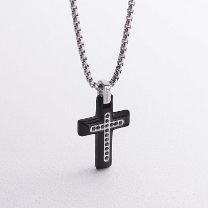 Мужское колье "Крест" c черными фианитами ZANCAN EHC053 №4